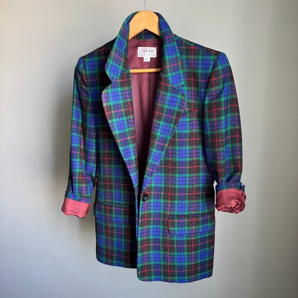 Tartan Plaid Wool Blazer Petite, Tailored Fit - Picture 1 of 15